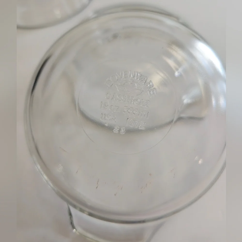 Vintage Set Of 4 L'Ovenware 12 Oz Casserole Clear Round Glass Dish